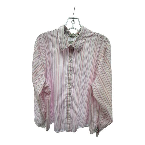 Orvis Women's Button Front Shirt Plus 20 Pink Purple White Stripe Long Sleeve - Picture 1 of 3